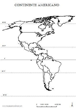 Mapa de las américas sin nombres para colorear.
