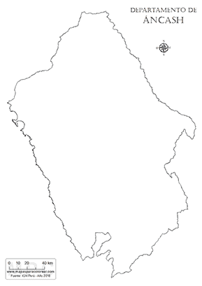 Mapa del contorno del departamento de Áncash para pintar.