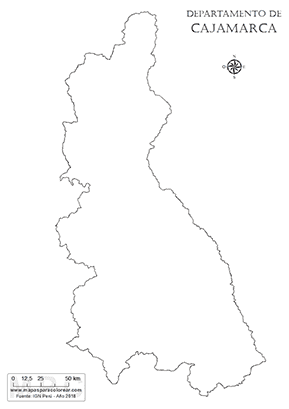 Mapa del contorno del departamento de Cajamarca para pintar.