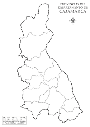 Mapa de provincias del departamento de Cajamarca sin nombres - para completar y colorear.