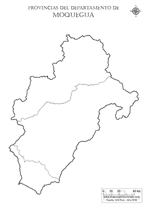 Mapa de provincias del departamento de Moquegua sin nombres - para completar y colorear.