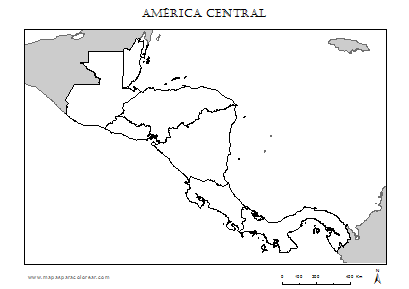 Mapa de América Central en blanco para completar con nombres de los países y colorear.
