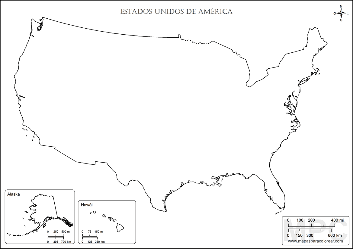 Mapas De Estados Unidos Para Colorear