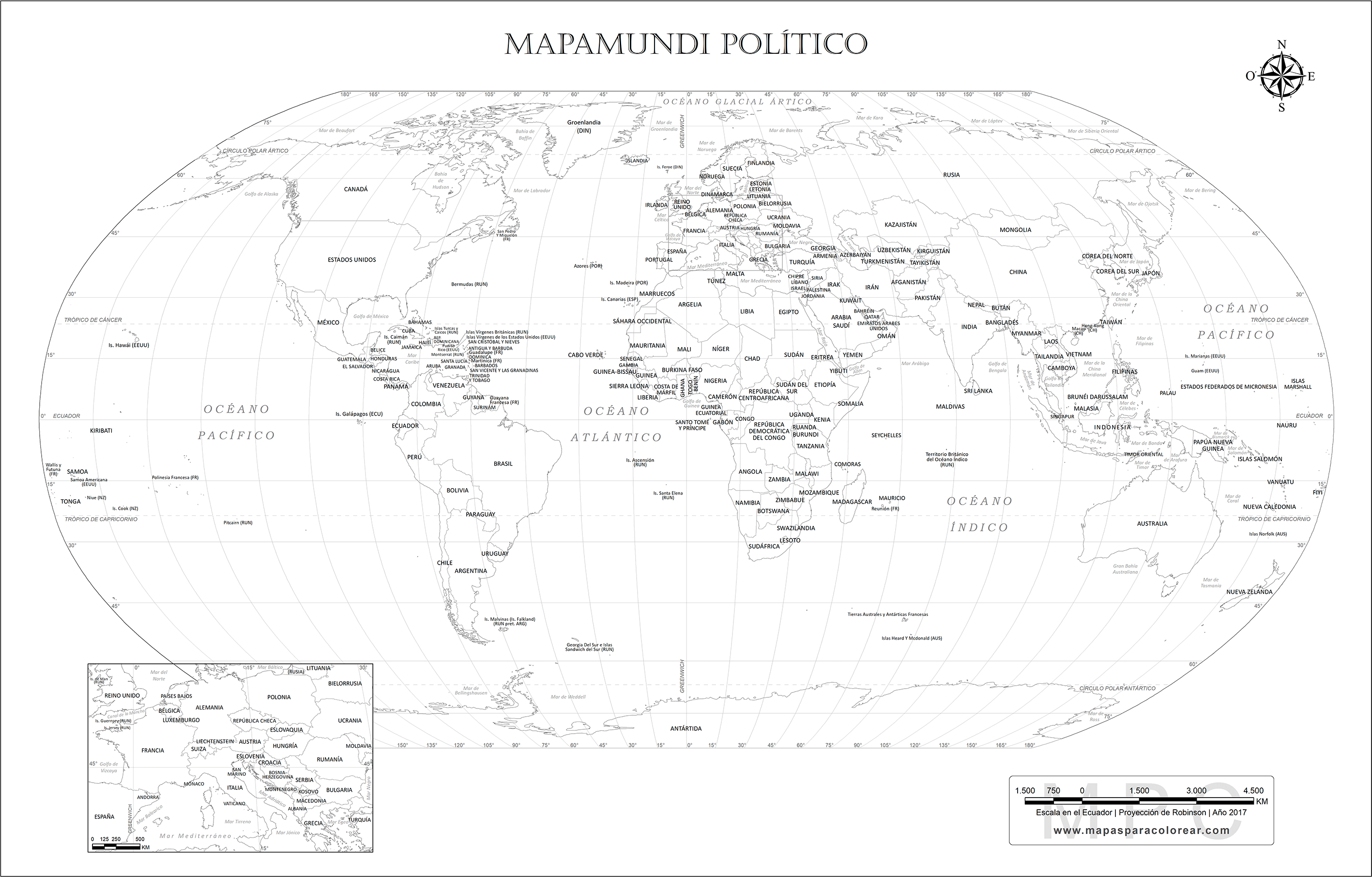 Mapa del mundo con nombres de países - MapaMundi